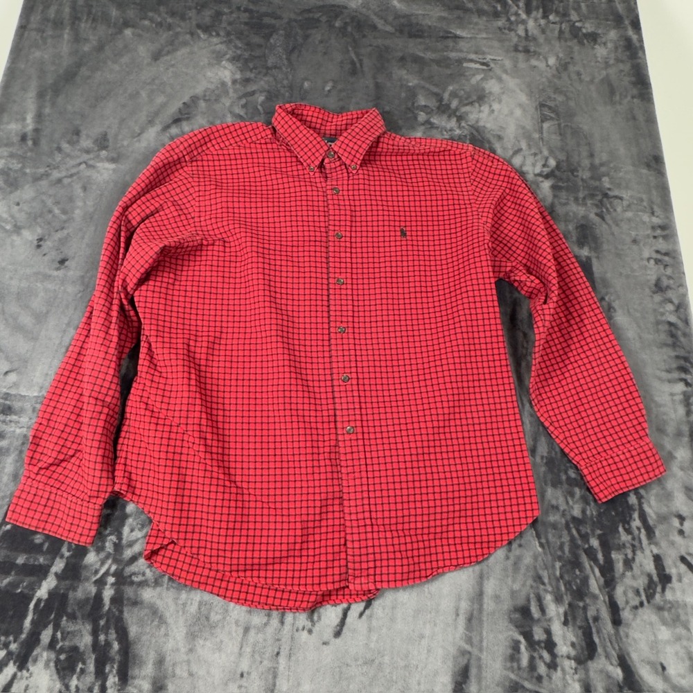 Ralph‎ Lauren Button Down Shirt Mens XXL Red Black Check Classic Fit Flannel